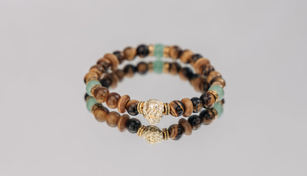 Tiger Eye Green Jade Lion Bracelet