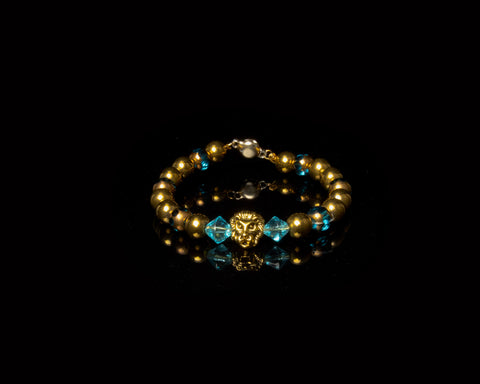 Gold Blue Crystal Lion Bangle